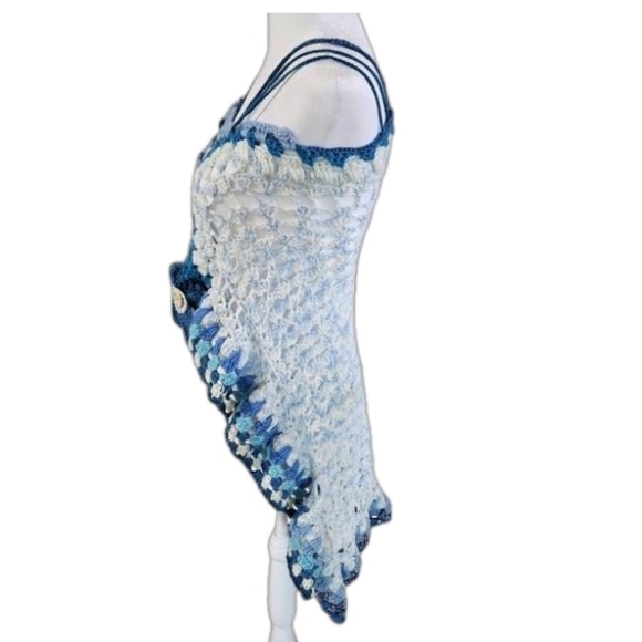 Hand Crafted crochet handmade top eclectic textile wearable art blue upcycled - Picture 6 of 16